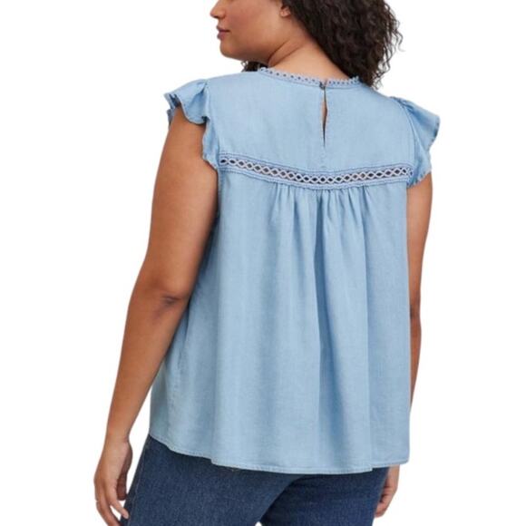 Torrid Flutter Blouse Denim Medium Wash Women’s Size 3X Feminine Summer Girly - Picture 9 of 10